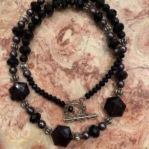 Handmade Black Crystal Costume Necklace 28 inches